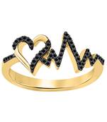 Lovely Heartbeat Engagement Wedding Ring 0.50 ct tw Created Black CZ Diamond 14k Yellow Gold Over .925 Sterling Silver