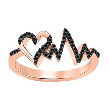 Lovely Heartbeat Engagement Wedding Ring 0.50 ct tw Created Black Diamond 14k Rose Gold Over .925 Sterling Silver 1
