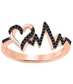 Lovely Heartbeat Engagement Wedding Ring 0.50 ct tw Created Black Diamond 14k Rose Gold Over .925 Sterling Silver