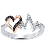 Two Tone Heartbeat Engagement Wedding Ring 0.50 ct tw Created Black CZ Diamond & White 14k Rose Gold Over