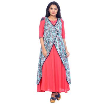 Pink printed cotton stitched kurti 1
