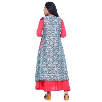 Pink printed cotton stitched kurti 2