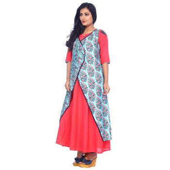 Pink printed cotton stitched kurti 3