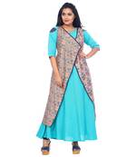 Blue printed cotton stitched kurti