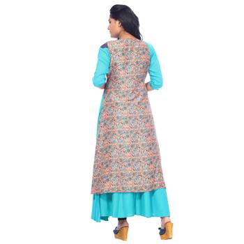Blue printed cotton stitched kurti 2