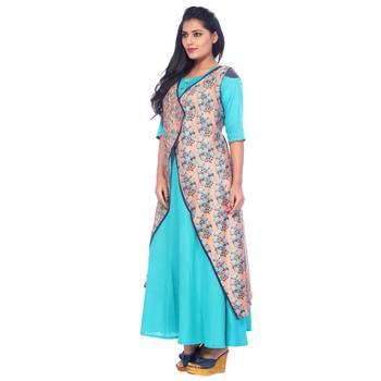 Blue printed cotton stitched kurti 3