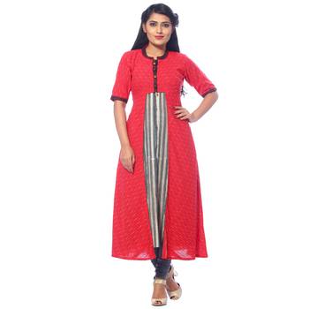 Red printed cotton stitched kurti 1
