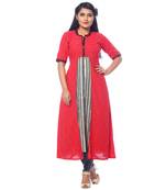 Red printed cotton stitched kurti