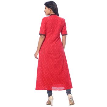 Red printed cotton stitched kurti 2