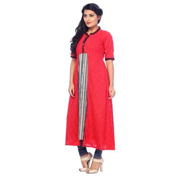 Red printed cotton stitched kurti 3