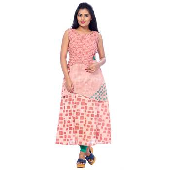 Pink printed cotton stitched kurti 1