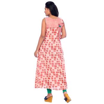 Pink printed cotton stitched kurti 2