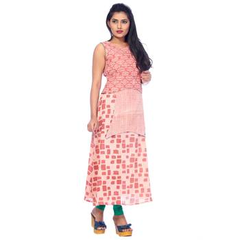 Pink printed cotton stitched kurti 3