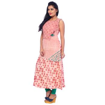 Pink printed cotton stitched kurti 4