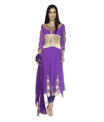Purple thread embroidery georgette semi stitched salwar with dupatta 1