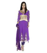 Purple thread embroidery georgette semi stitched salwar with dupatta