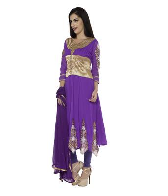 Purple thread embroidery georgette semi stitched salwar with dupatta 2
