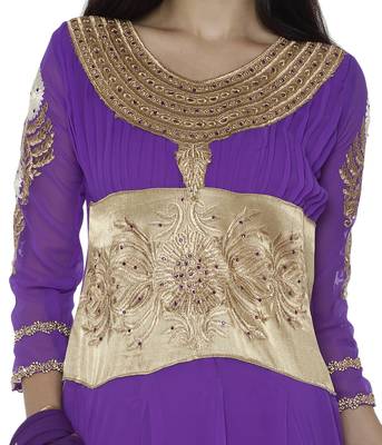 Purple thread embroidery georgette semi stitched salwar with dupatta 3