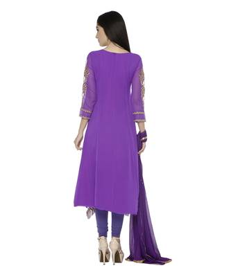 Purple thread embroidery georgette semi stitched salwar with dupatta 4
