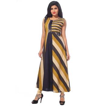 Yellow printed cotton stitched kurtis 1