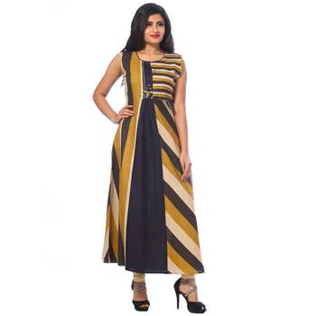 Yellow printed cotton stitched kurtis 3