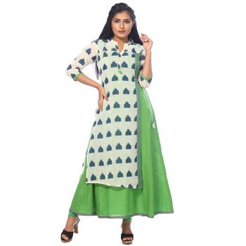 Green printed chanderi stitched kurtis 1