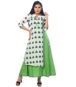 Green printed chanderi stitched kurtis