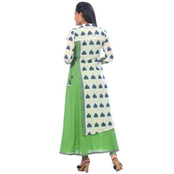 Green printed chanderi stitched kurtis 2