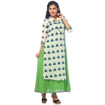 Green printed chanderi stitched kurtis 3