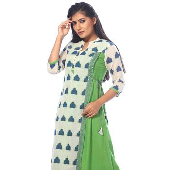 Green printed chanderi stitched kurtis 5