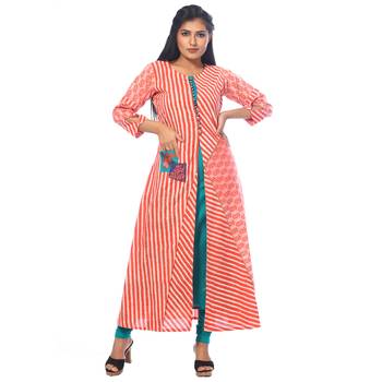Peach printed cotton kurtas-and-kurtis 1