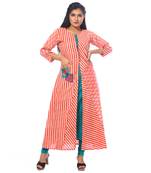 Peach printed cotton kurtas-and-kurtis