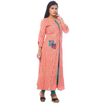 Peach printed cotton kurtas-and-kurtis 3