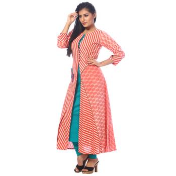 Peach printed cotton kurtas-and-kurtis 4