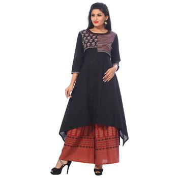 Black embroidered cotton stitched kurtis 1