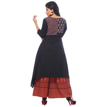Black embroidered cotton stitched kurtis 2