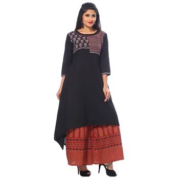 Black embroidered cotton stitched kurtis 3