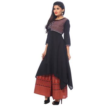 Black embroidered cotton stitched kurtis 4