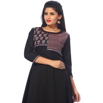 Black embroidered cotton stitched kurtis 5