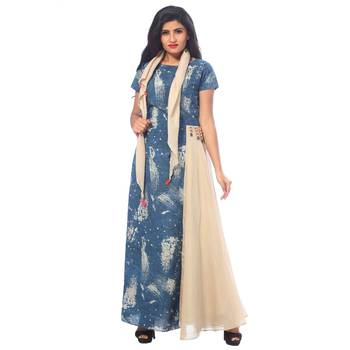 Blue printed cotton stitched kurtis 1