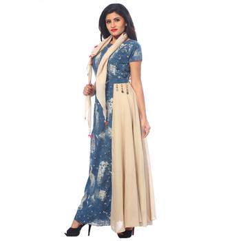 Blue printed cotton stitched kurtis 3