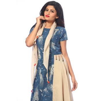 Blue printed cotton stitched kurtis 4