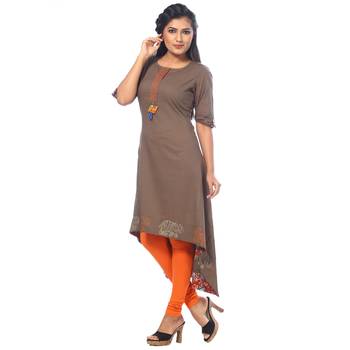 Brown printed cotton kurtas-and-kurtis 1