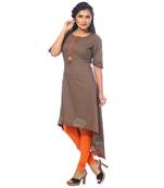 Brown printed cotton kurtas-and-kurtis