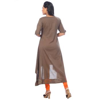 Brown printed cotton kurtas-and-kurtis 2