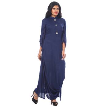 Blue plain cotton stitched kurtis 1