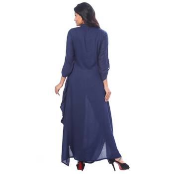 Blue plain cotton stitched kurtis 2