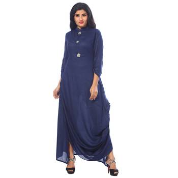 Blue plain cotton stitched kurtis 3