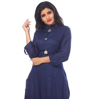 Blue plain cotton stitched kurtis 4
