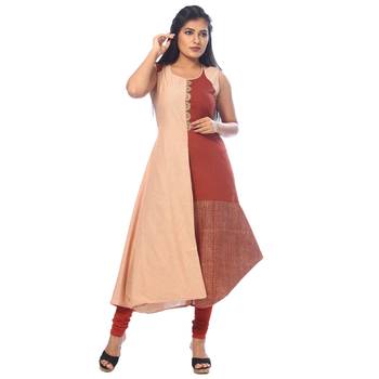Peach embroidered cotton stitched kurtis 1
